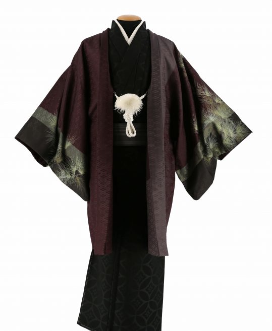 紋付袴レンタル・成人式・結婚式・卒業式|暗い赤紫　松と龍[身長170-175cm対応]No.320